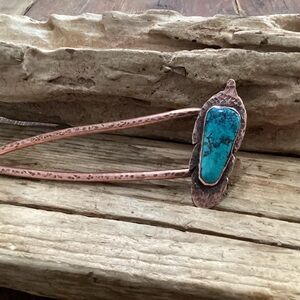 Artisan Copper and Turquoise Hair Fork
